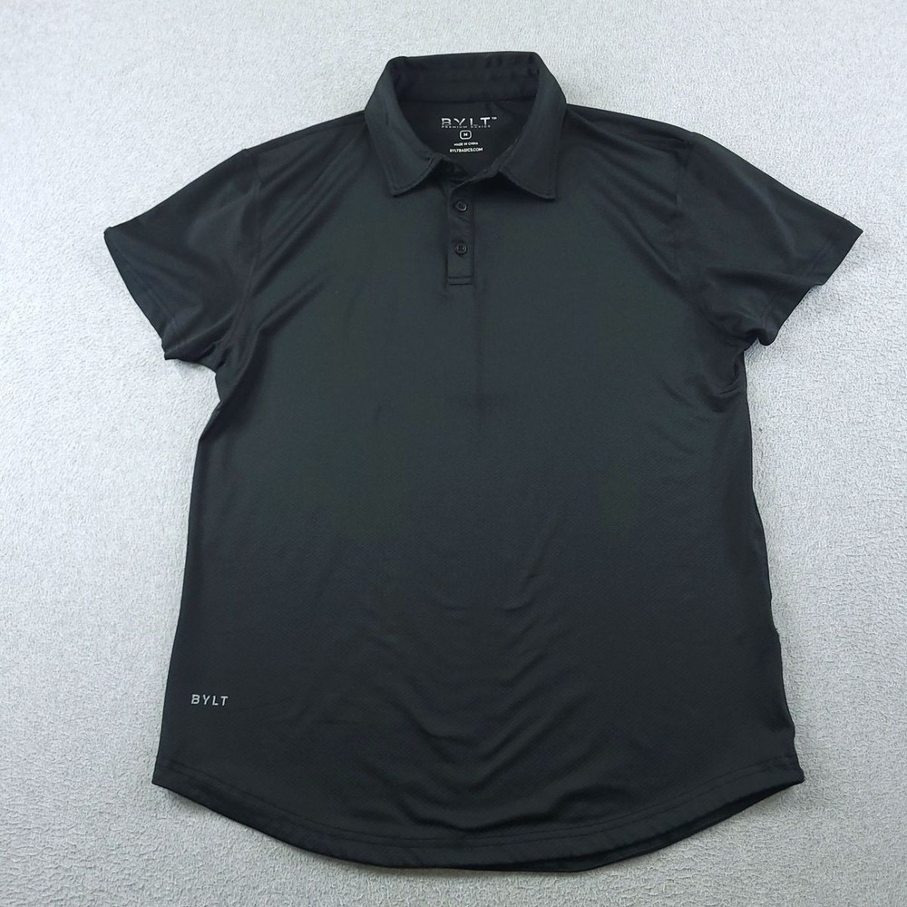 BYLT Polo Mens M Black Performance Stretch Short Sleeve Golf Moisture Wicking